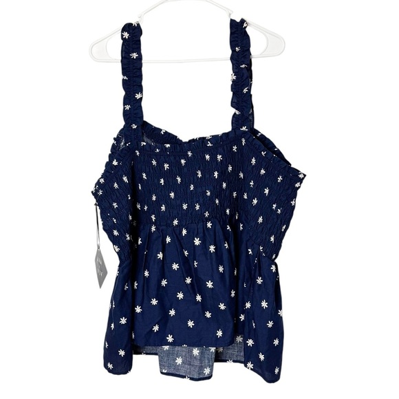 Ava & Viv Women's Plus Size Navy Daisy Smocked Peplum Tank Top Size 2X - Picture 3 of 7